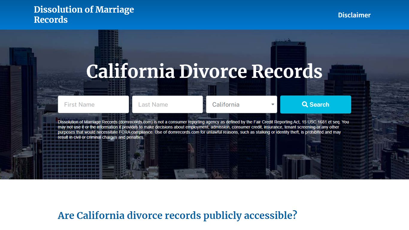 California Divorce Records - Dissolution of Marriage Records